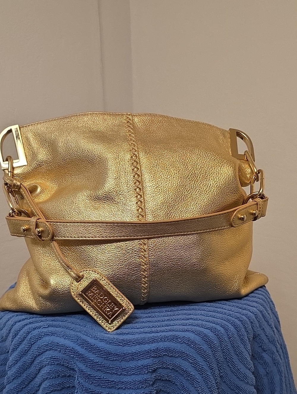 Badgley Mischka Metallic Gold Leather Satchel